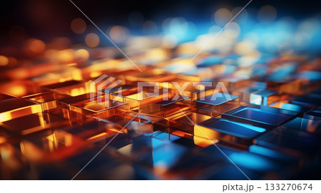 Glowing cubes pattern, digital art style, dark background, concept of technology 133270674