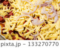 Unbaked Homemade Pizza with Cheese and Onion, Preparation Process 133270770