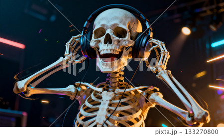 音楽を聴いてノリノリな骸骨 133270800