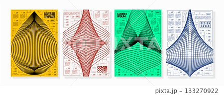 Cyberspace geometric wireframe line abstract cover set Cyberspace geometric wireframe line abstract cover set 133270922