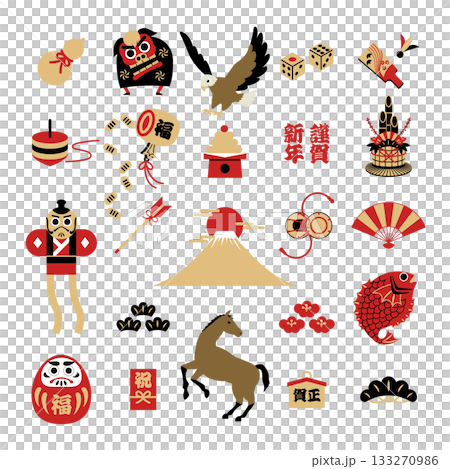 2026年新年幸運圖示套裝（富士山、馬、達摩、鯛魚），時尚別緻 133270986