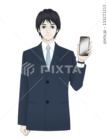 スマホを持つスーツの男性のイラスト 133271213
