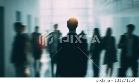 Business Professionals Gather in Modern Office Corridor for Networking, Collaboration, and Career Growth Today Event 133271214