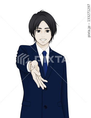 笑顔で握手を求めるスーツ姿の男性のイラスト 133271297