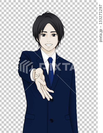 笑顔で握手を求めるスーツ姿の男性のイラスト 133271297