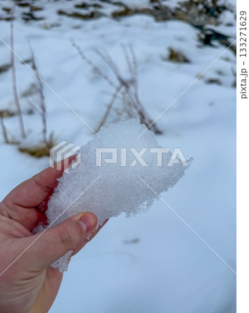 Hand Holding Snow Chunk Hand Holding Snow Chunk 133271629