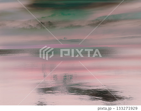 Serene seascape with pastel colors reflecting on the calm water. A tranquil scene of a sea under a cloudy sky Serene seascape with pastel colors reflecting on the calm water. A tranquil scene of a sea under a cloudy sky 133271929