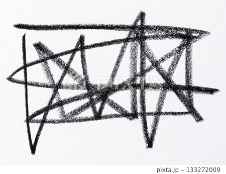 A chaotic intersection of thick black lines drawn in bold pencil on white textured paper. A chaotic intersection of thick black lines drawn in bold pencil on white textured paper. 133272009