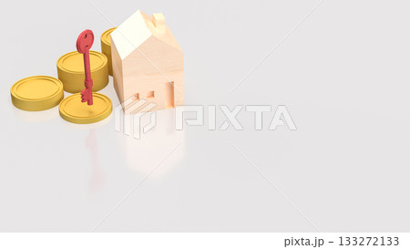 The Real Estate Investment Concept with Wooden House and Key 3d Rendering. 133272133