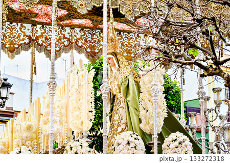 Image of Our Lady of the Olive Trees during Holy Week in Alcala de Guadaira, Seville, Andalusia 133272318