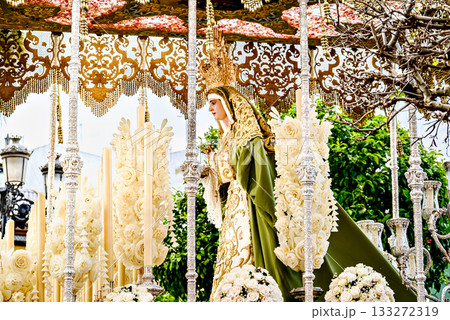Image of Our Lady of the Olive Trees during Holy Week in Alcala de Guadaira, Seville, Andalusia 133272319