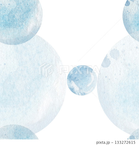 Seamless pattern of Abstract watercolor round background in soft blue tones. Water droplet. Hand drawn texture with smooth gradients and organic shapes 133272615