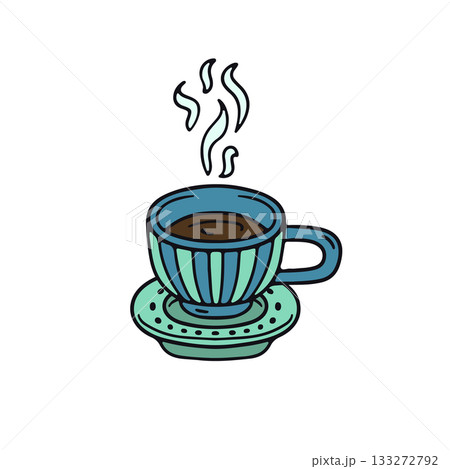 Hand drawn hygge doodle ceramic coffee cup and saucer icon vector illustration Hand drawn hygge doodle ceramic coffee cup and saucer icon vector illustration 133272792