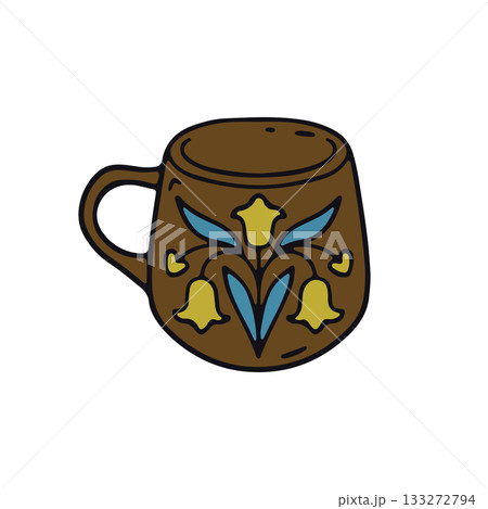Hand drawn hygge rustic clay mug icon clipart vector illustration Hand drawn hygge rustic clay mug icon clipart vector illustration 133272794