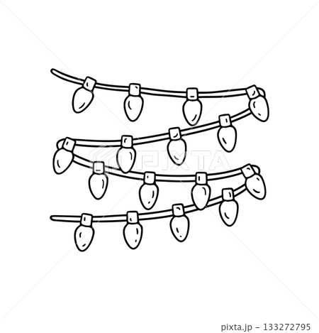 Hand drawn doodle hygge garland light with candle shape bulbs clipart vector illustration. Cozy domestic christmas lamp line art 133272795