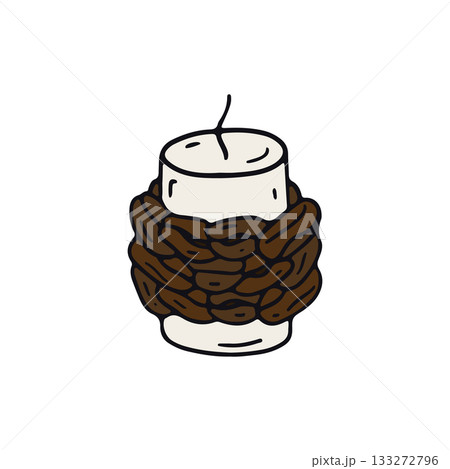 Hand drawn hygge doodle coffee wax candle icon clipart vector illustration 133272796