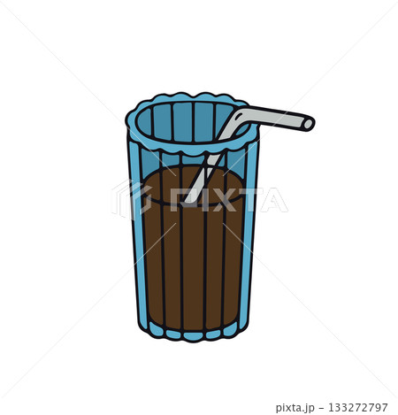 Hand drawn hygge doodle coffee glass with straw icon clipart vector illustration 133272797