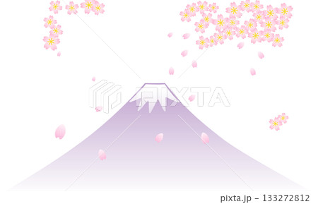 富士山と桜吹雪きの背景イラスト 133272812