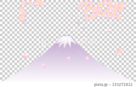 富士山和飄落的櫻花背景插圖 133272812