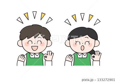 OKするスーパーの店員イメージの男女イラスト 133272901