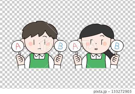 選択札を持つスーパーの店員イメージの男女イラスト 133272903