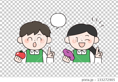 超市男女店員手持蔬菜的插圖 133272905