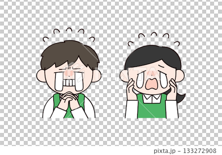 Illustration of a male and female supermarket clerk crying 133272908