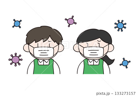 マスクをするスーパーの店員イメージの男女イラスト 133273157