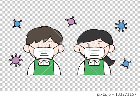 マスクをするスーパーの店員イメージの男女イラスト 133273157