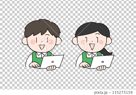 超市男女店員操作電腦的插圖 133273159