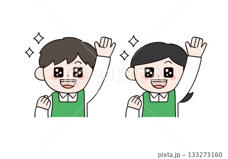 手をあげるスーパーの店員イメージの男女イラスト 手をあげるスーパーの店員イメージの男女イラスト 133273160