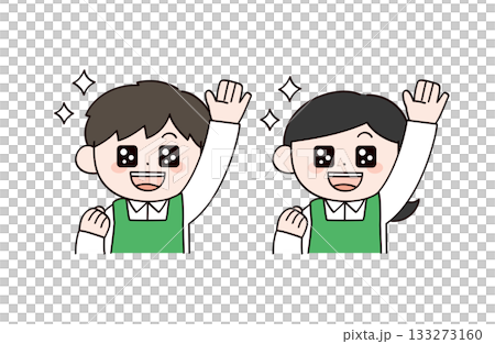 手をあげるスーパーの店員イメージの男女イラスト 手をあげるスーパーの店員イメージの男女イラスト 133273160