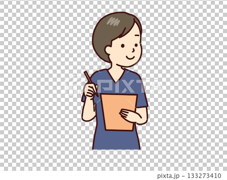 Woman in navy uniform listens 133273410