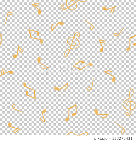 Musical notes and treble clef. A gentle watercolor seamless pattern on white background. For children themes, cards, nursery prints, lullaby designs, textile and packaging, whimsical creative projects 133273431