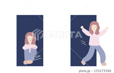 心の不調と回復を表す女性の比較イラスト 133273589