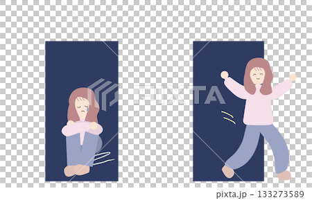 心の不調と回復を表す女性の比較イラスト 133273589