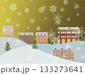 クリスマス外国の街並み_金雪背景_横 133273641