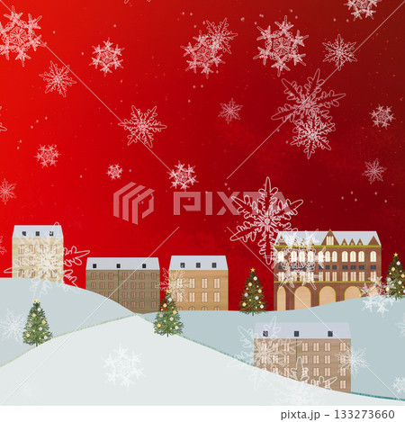 クリスマス外国の街並み_赤雪背景_正方形 133273660