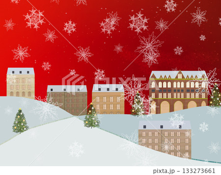 クリスマス外国の街並み_赤雪_横 133273661