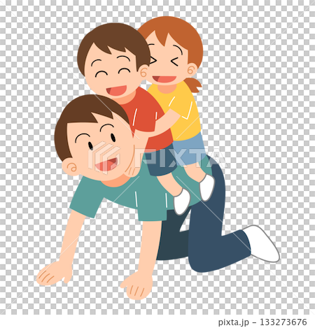 子どもたちを背中に乗せるお父さんのイラスト 133273676