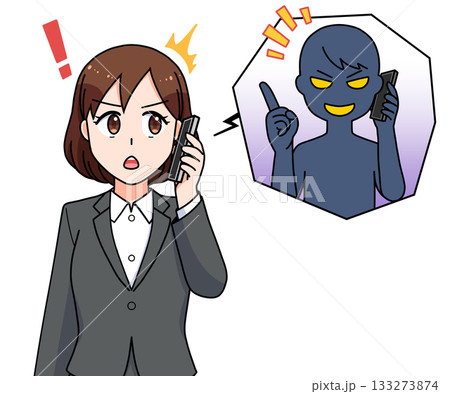 詐欺電話の対応をするスーツの女性 詐欺電話の対応をするスーツの女性 133273874