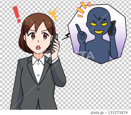 詐欺電話の対応をするスーツの女性 詐欺電話の対応をするスーツの女性 133273874