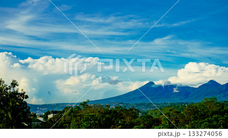 beautiful view of mountains with blue sky and white clouds 133274056