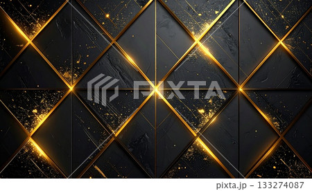 黒背景にゴールドの格子ラインが映える高級抽象背景 133274087