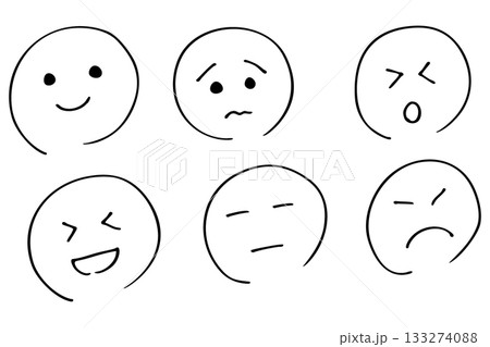 手描き顔文字セット|表情アイコンの線画イラストコレクション 手描き顔文字セット|表情アイコンの線画イラストコレクション 133274088