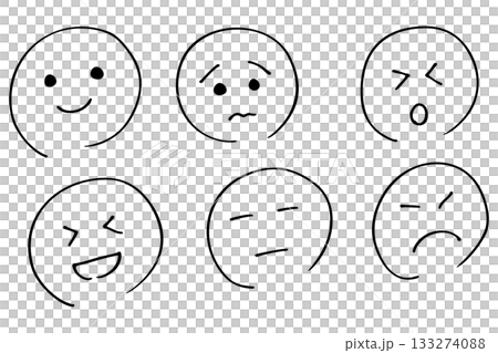 手描き顔文字セット|表情アイコンの線画イラストコレクション 手描き顔文字セット|表情アイコンの線画イラストコレクション 133274088