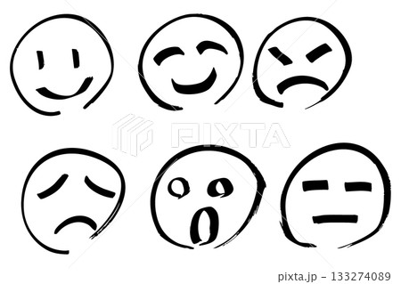 手描き顔文字セット|表情アイコンの線画イラストコレクション 手描き顔文字セット|表情アイコンの線画イラストコレクション 133274089