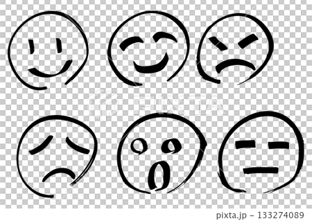 手描き顔文字セット|表情アイコンの線画イラストコレクション 手描き顔文字セット|表情アイコンの線画イラストコレクション 133274089
