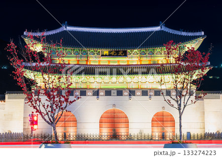 ソウル　ライトアップされた光化門 133274223