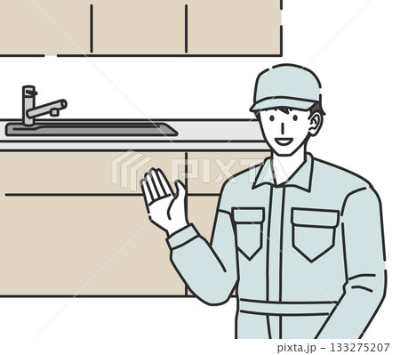 水道設備を説明する作業員のイラスト 133275207
